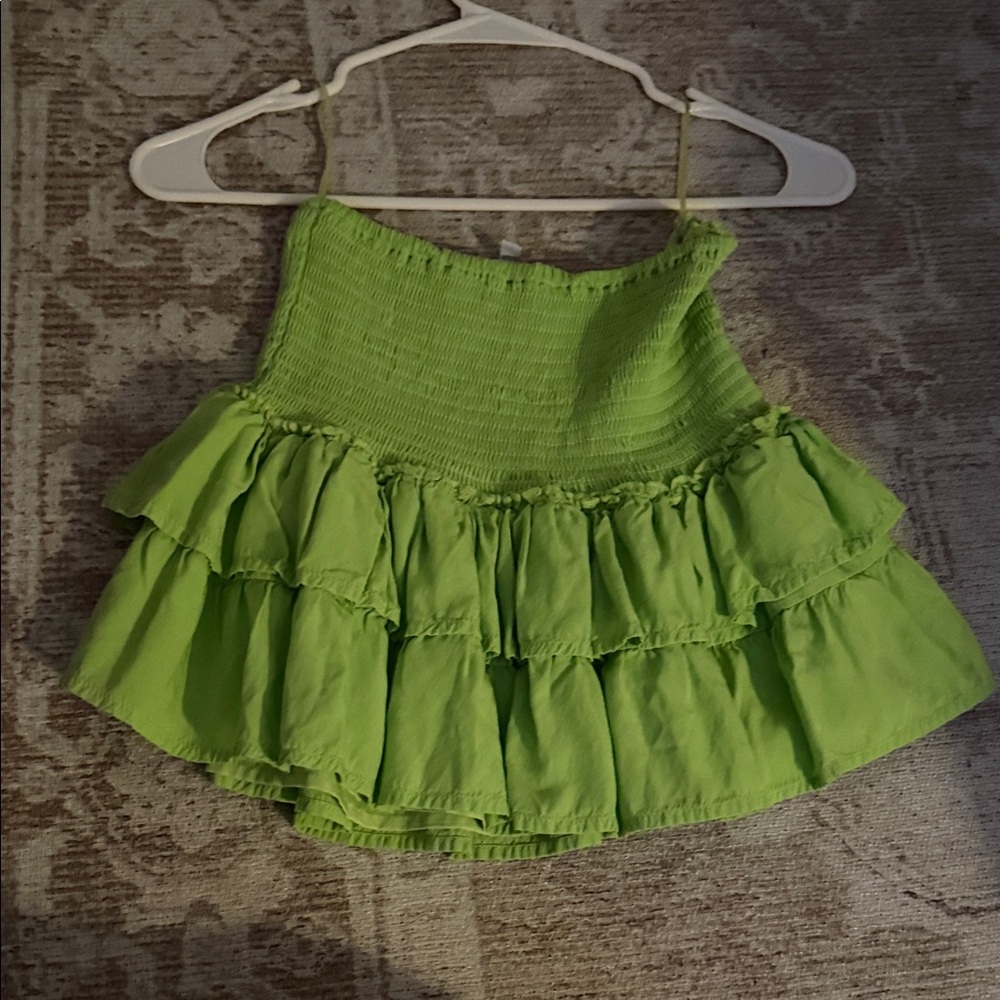 Vibrant Lime Green Tiered Mini Skirt